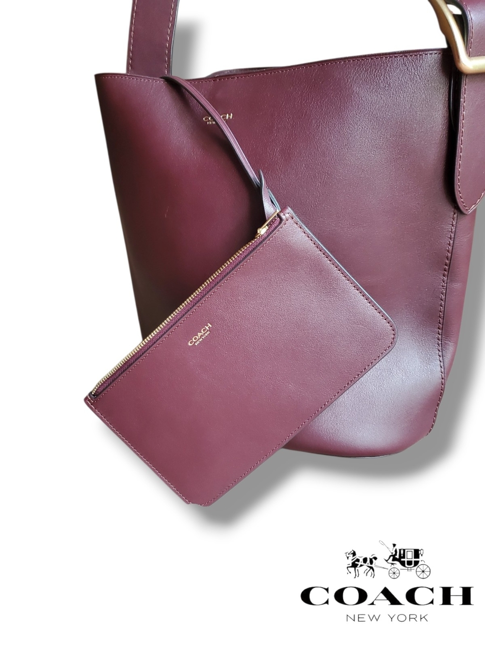 Coach Bleeker Maple Leather Bucket Shoulder Bag with Brass Hardware